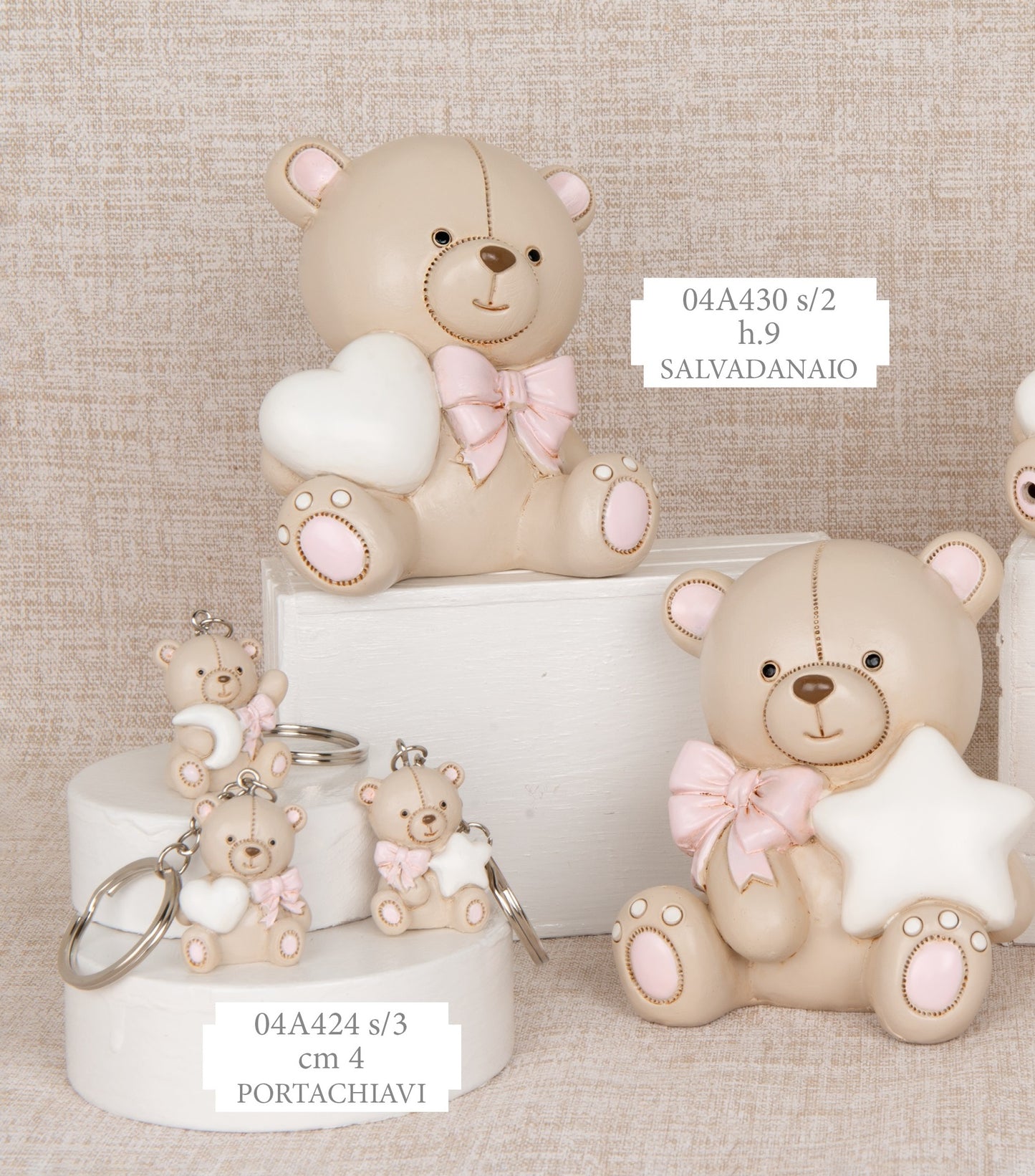 ORSETTO IN RESINA ROSA SALVADANAIO 2 MODELLI ASSORTITI H.9 CM