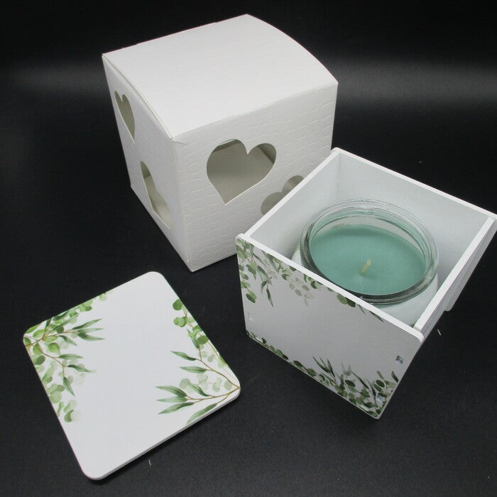 Candela con contenitore in legno verde CRE-CR2456