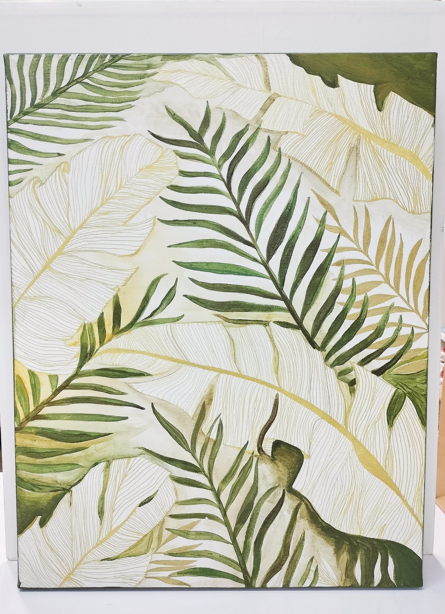 Acrilico su tela tema natura 45x35, verde e toni oro