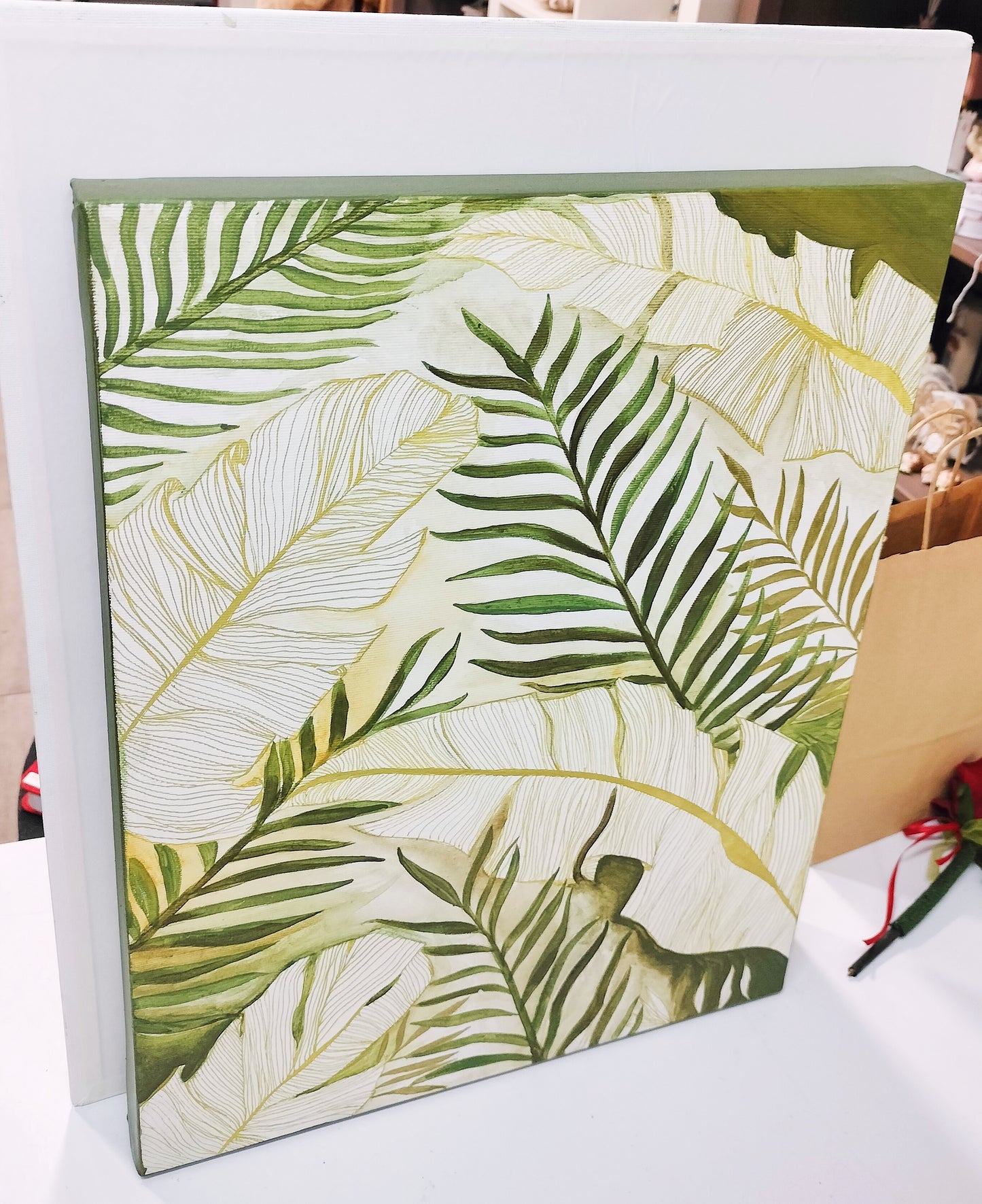 Acrilico su tela tema natura 45x35, verde e toni oro