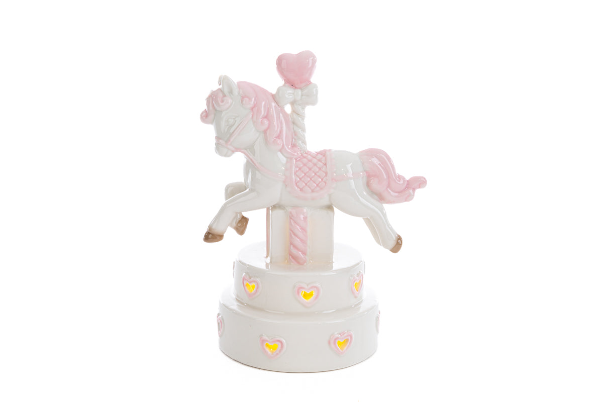 Unicorno in porcellana led rosa 55325