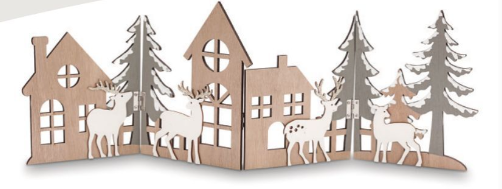 Paesaggio ornamentale in legno, raffigurante cervi